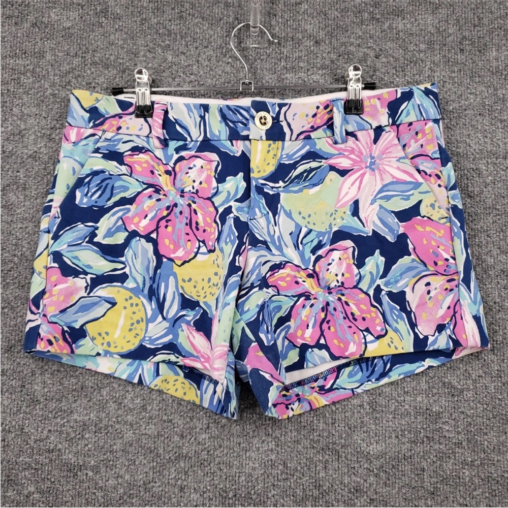 Lilly Pulitzer Blue and Pink Bermuda Shorts Vibrant Floral Design